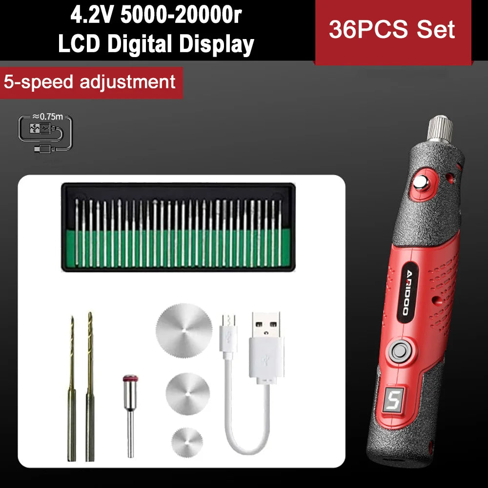 5000-20000r 4.2V Engraver Electric Drill Mini Grinder Engraving Pen Drilling Machine Cordless Rechargeable Micro Rotary Tool Kit