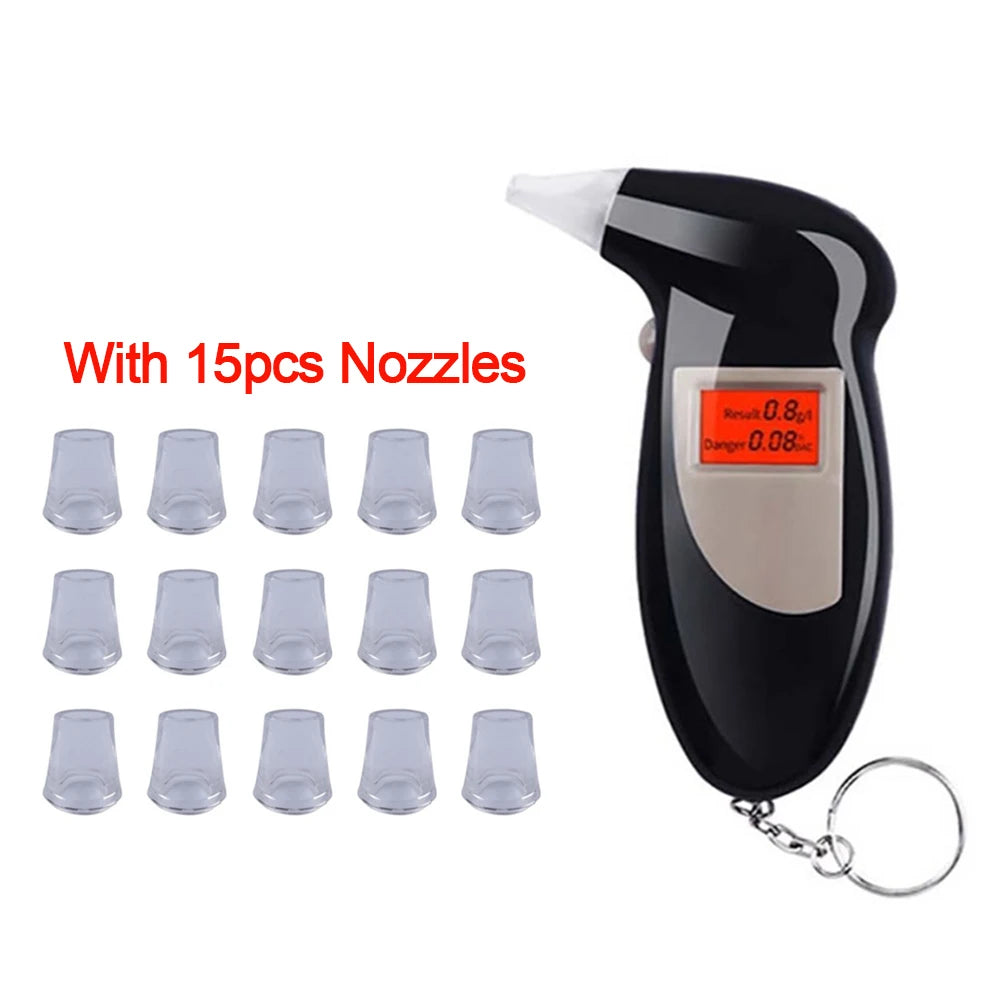 Handheld LCD Screen Digital Breath Alcohol Detector Breathalyzer Alcohol Tester Display For Safety Driving With 5 Mouthpieces
