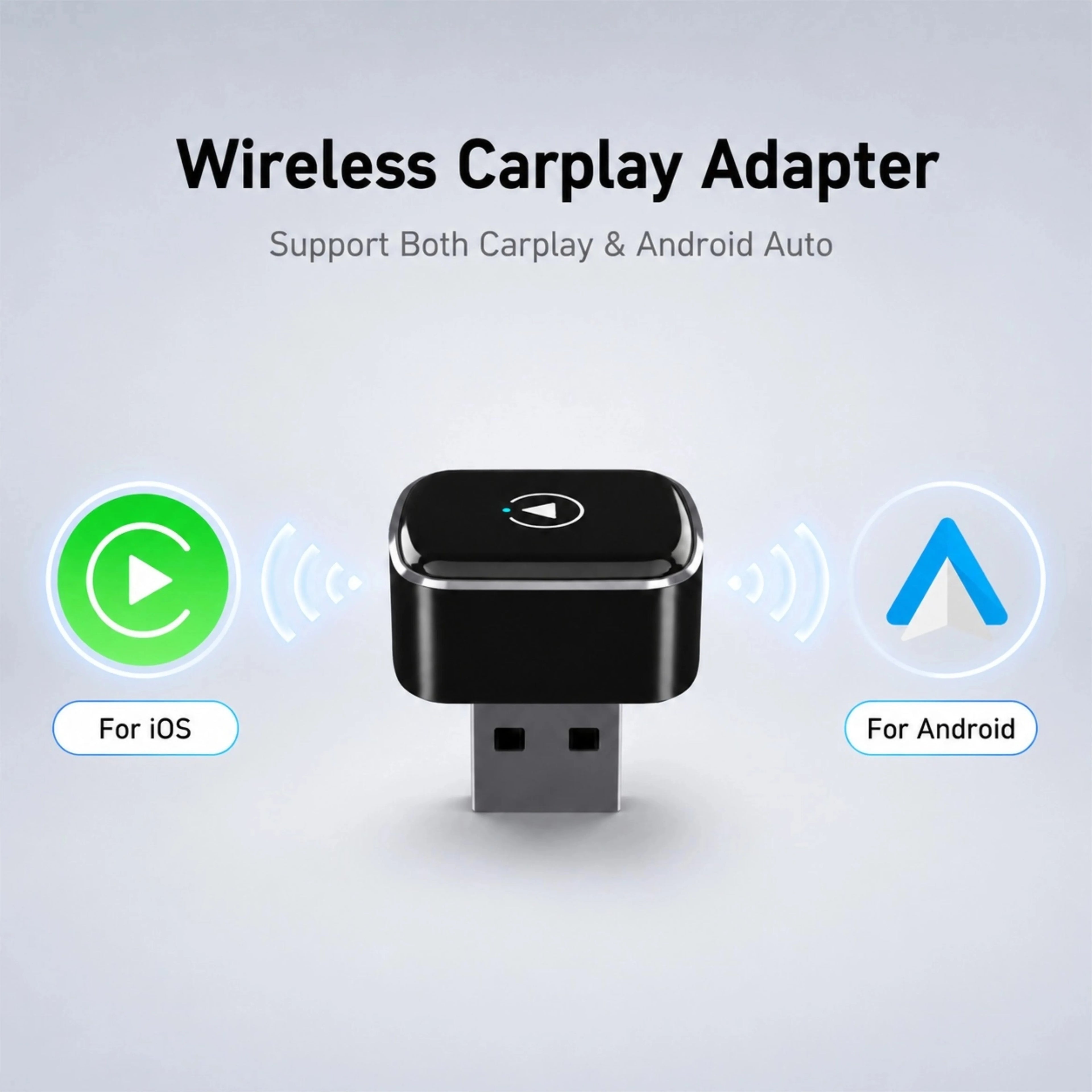 2-in-1 Wireless CarPlay and Android Auto Adapter - Plug-and-play, fast auto-connect, USB/USB-C ports, essential car accessory