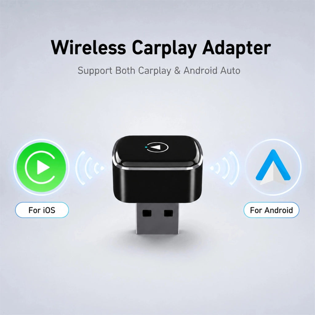 2-in-1 Wireless CarPlay and Android Auto Adapter - Plug-and-play, fast auto-connect, USB/USB-C ports, essential car accessory