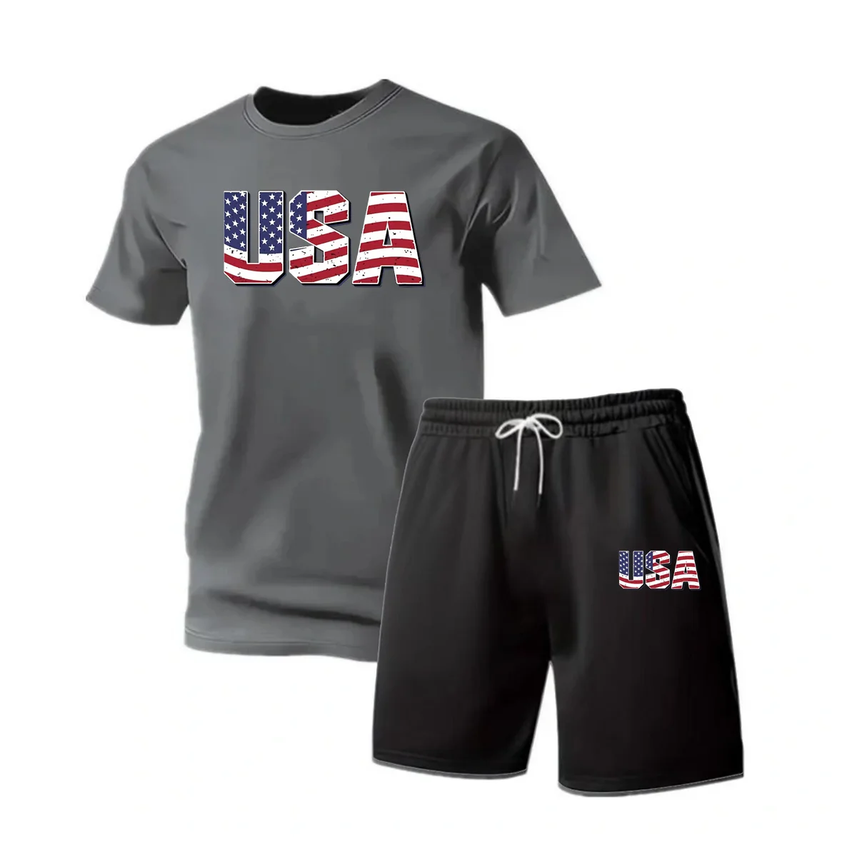 Men's new street fashion casual outdoor T-shirt shorts two-piece set 2026 men's summer outdoor sports breathable set