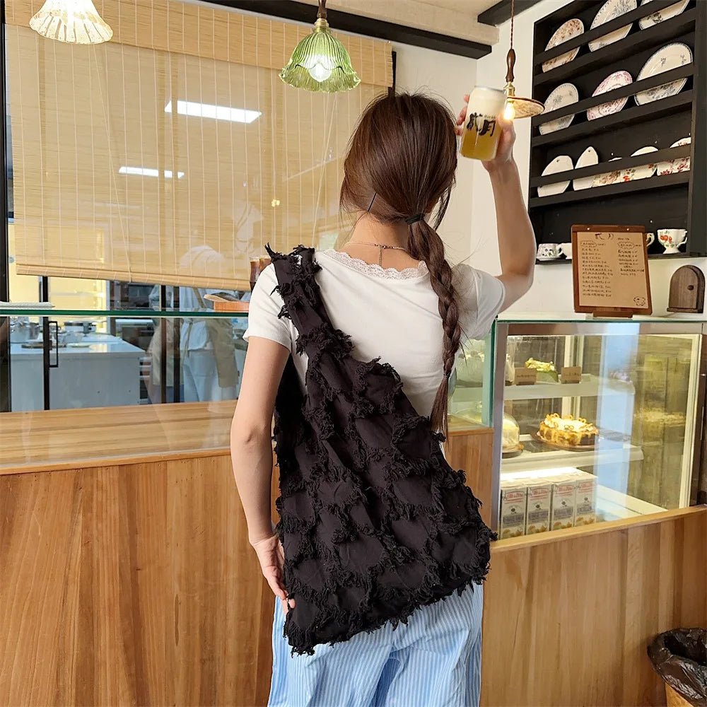 Tassels Diamond Women's Shoulder Bag Large Capacity Female Vest Shopping Bags Soft Canvas Ladies Commute Tote Purse Handbags