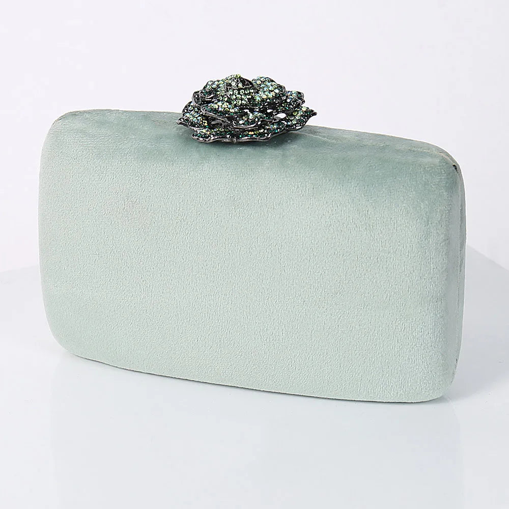 Diamonds Flower Velvet Evening Bag Women New Elegant Chain Banquet Dress Clutch Bag Ladies Wedding Dinner Party Box Small Purses