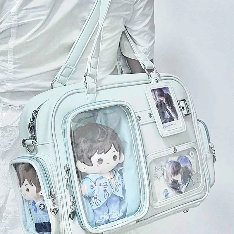 Japanese Tote Bag Fashion Concert Shoulder Bag Student Backpack Transparent Multi-pocket Messenger Bag Zipper Storage Pain Bag