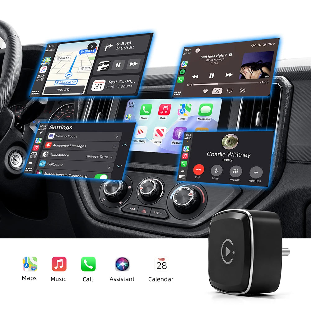 LEXXSON 2026 Ultra Mini Wireless CarPlay Adapter Wireless Android Auto AI Smart Box Intelligent Systems for Wired CarPlay Car