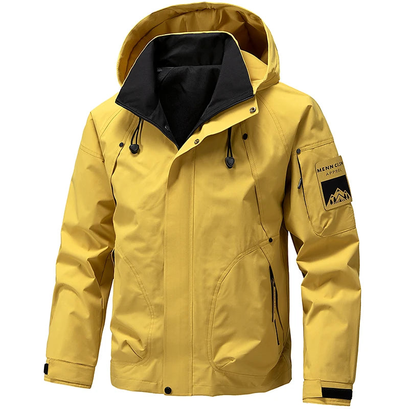 2026 Spring Waterproof Hooded Jacket Men Outdoor Softshell Zip Up Windbreaker Jackets Hiking Camping Coat Autumn Thin Overcoat