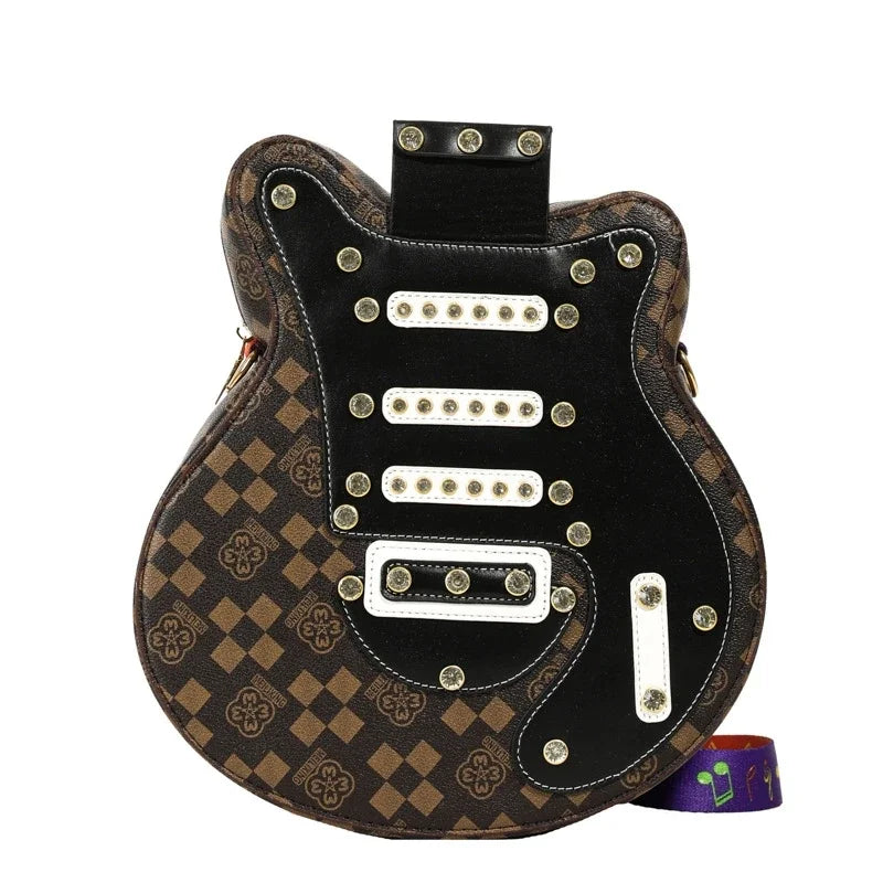 Fashion Guitar Shape Bag Hard PU Purse for Women Rivet Personality Design Popular Crossbody Shoulder Backpack Handbag