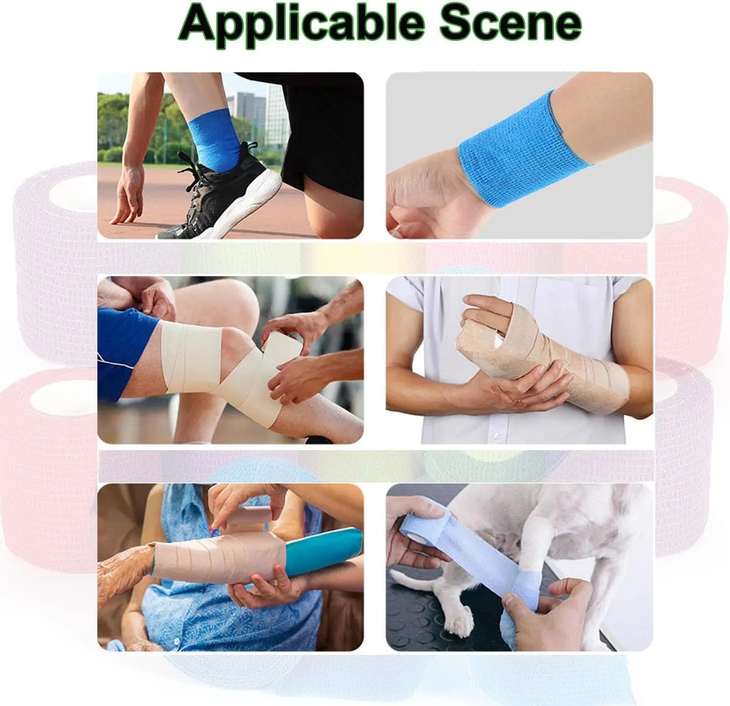 15pcs 2.5/5/7.5cm Colorful Sports Self Adhesive Elastic Breathable Sports Wrap Tape For Knee Pads Finger Ankle Aid Kit Pet Tool