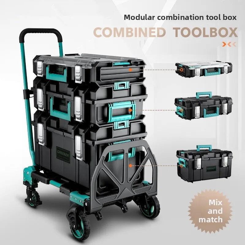 Toolbox hardware storage box, large capacity combination stacking box, pull rod industrial grade new set, hand-held toolbox