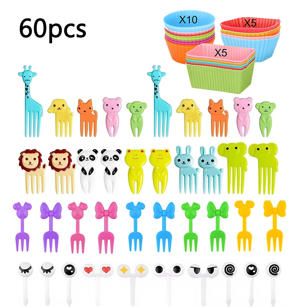 Cute Vegetable Fruit Food Cutter Shapes Set for Kids Lunch Bento Box Decorating Cookie Stamps with Fruit Forks,Food Picks