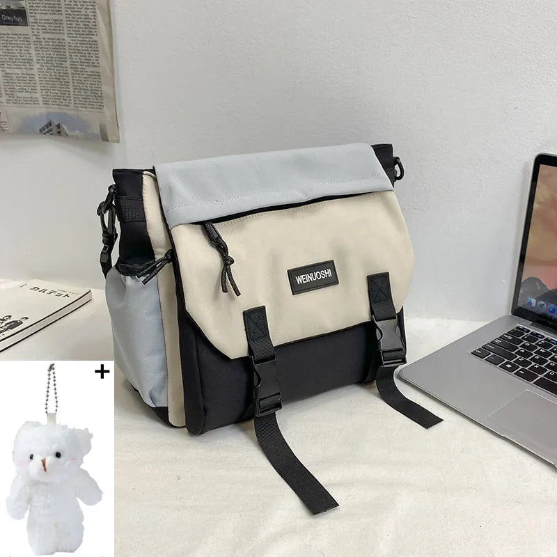 Japanese Simple Men Messenger Bag Korean Bag Student Nylon Waterproof Canvas Bag Tide Shoulder Crossbody Bags for Women Satchel