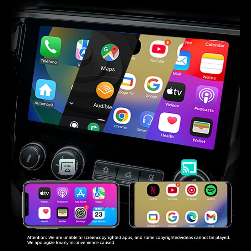 Latest popular 4-in-1 mini wireless CarPlay adapter, supports screen mirroring and video, supports Apple CarPlay and Android Auto, Bluetooth 5.0 technology, wired to wireless conversion, plug and play, compatible with USB and