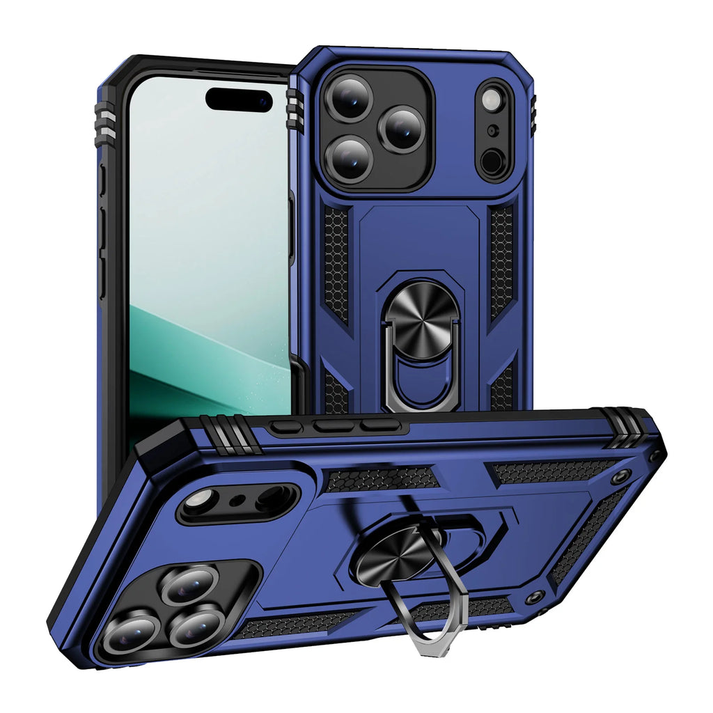 Shockproof Armor Phone Case For iPhone 17 16 15 14 13 12 11 Pro Max Plus Mini 16e 17e Air Metal Ring Holder Anti-drop Cover