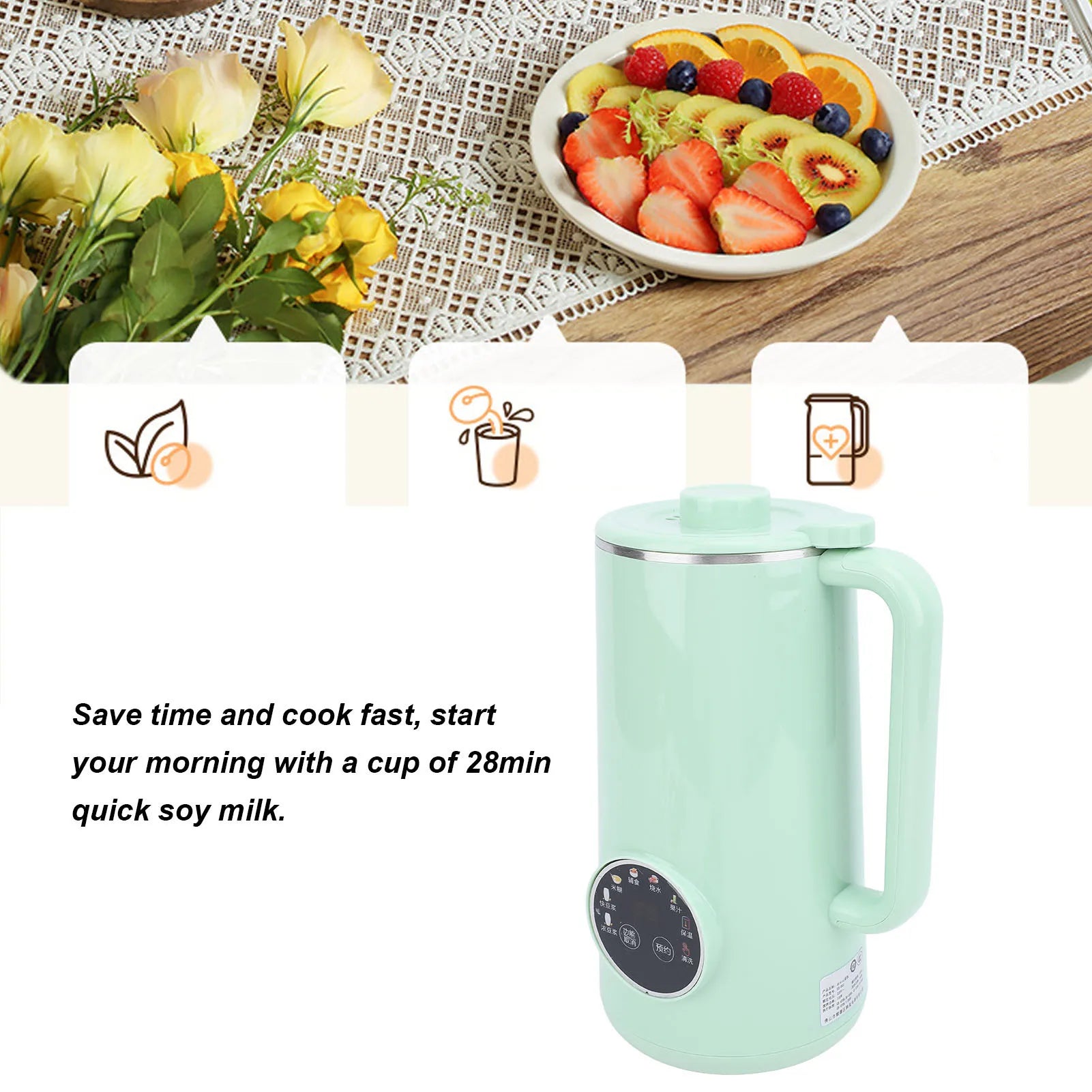 Nut Milk Maker Machine 800ml Stainless Steel Multifunctional Automatic Soy Milk Maker Blender with 10 Blades LED Display