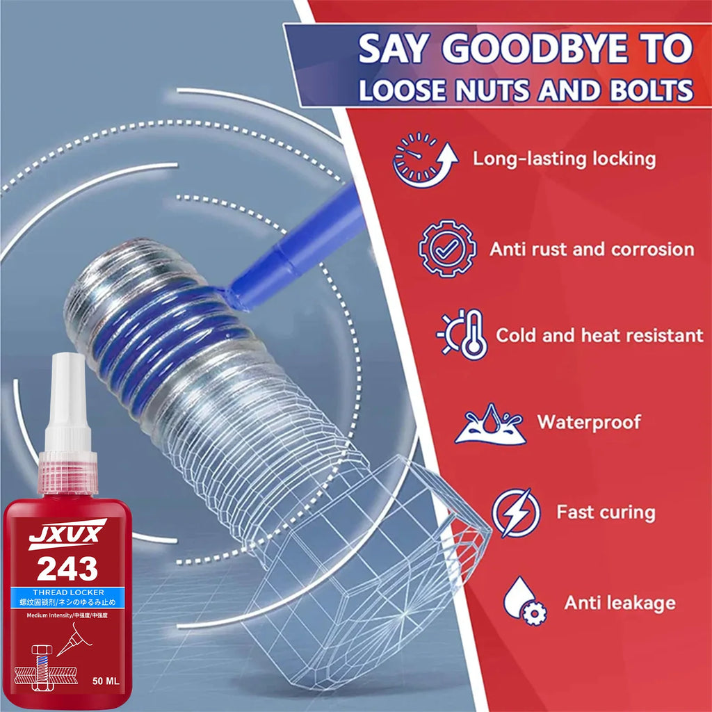 243 Threadlocker｜Anaerobic Adhesive+Screw Glue+Retaining Compound｜Oil Resistant & Removable｜10ml/50ml