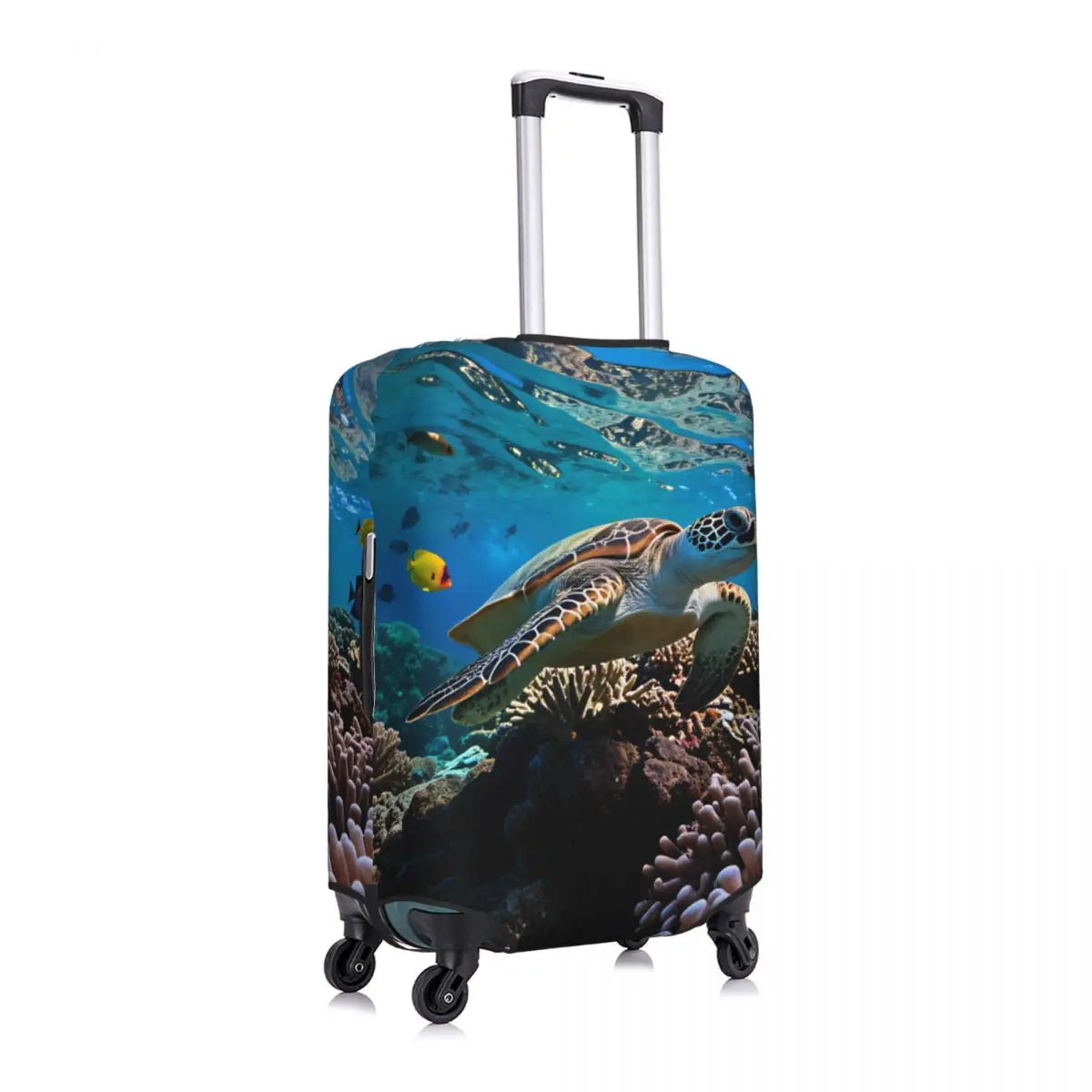 Funny Reflection Coral Reef Sea Turtle Fish Print Luggage Cover Protector Dust Proof Travel Suitcase Covers