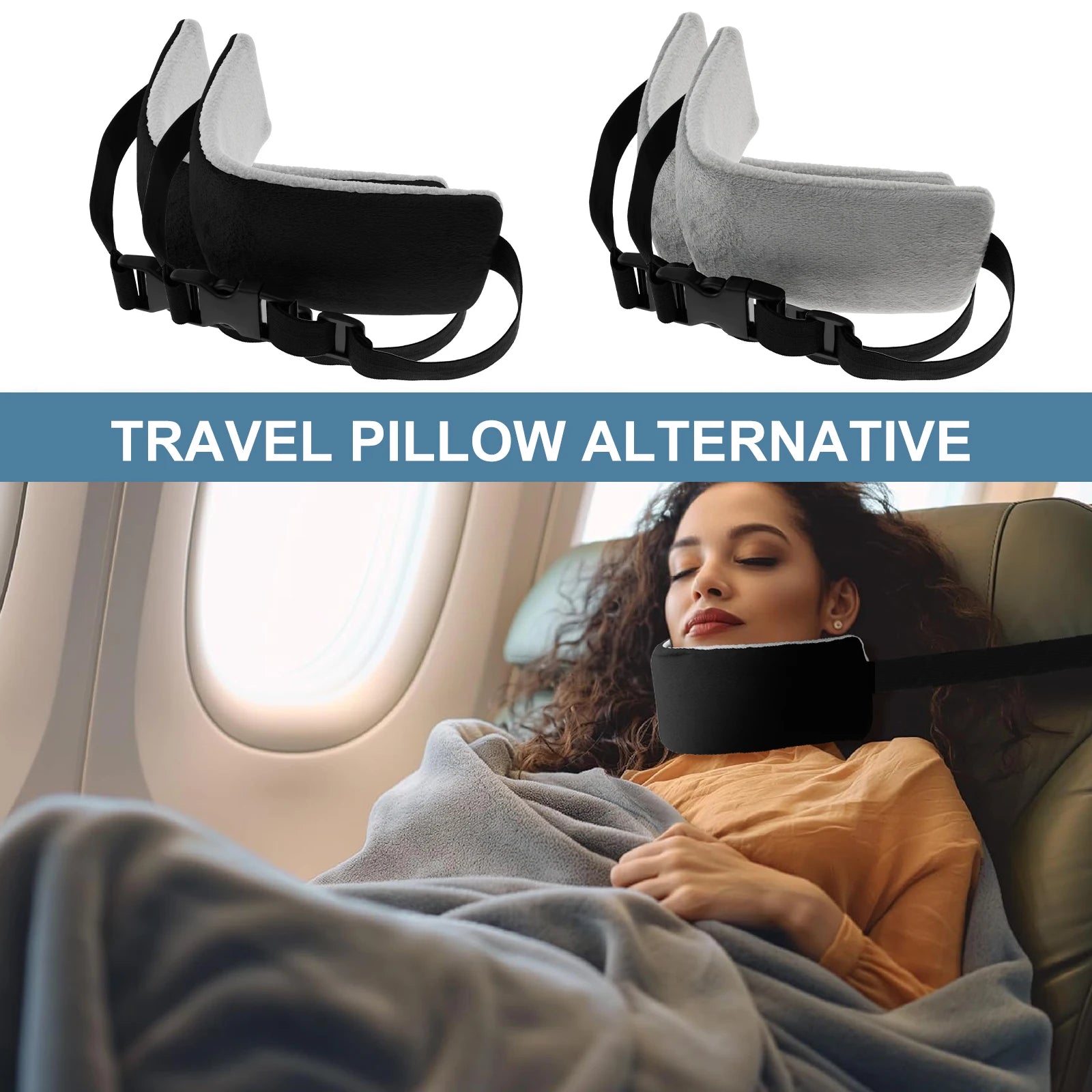 2Pcs Travel Pillow Neck Support Cervical Pillow Adjustable Head Support Strap Portable Soft Head Pillow for Airplanes and Cars