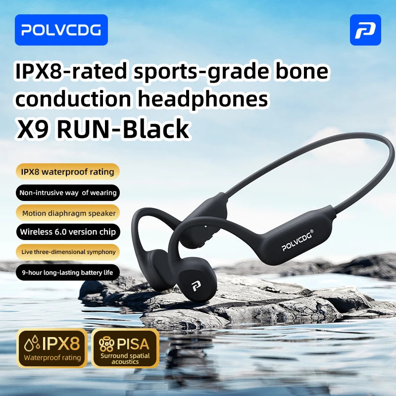 POLVCDG Bone Conduction Motion Headphones IPX8 Waterproof Bluetooth 6.0 Open-Backed Running Headphones 2026 New Product X9 RUN