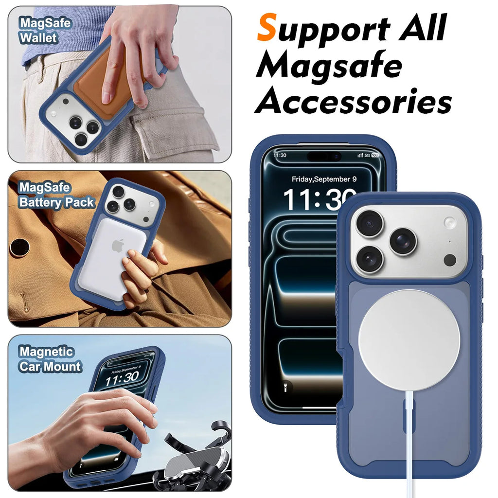 Translucent For MagSafe Magnetic Phone Case For iPhone Air 17 Pro Max 16E Military Grade Protection Anti-Fingerprint Matte Cover