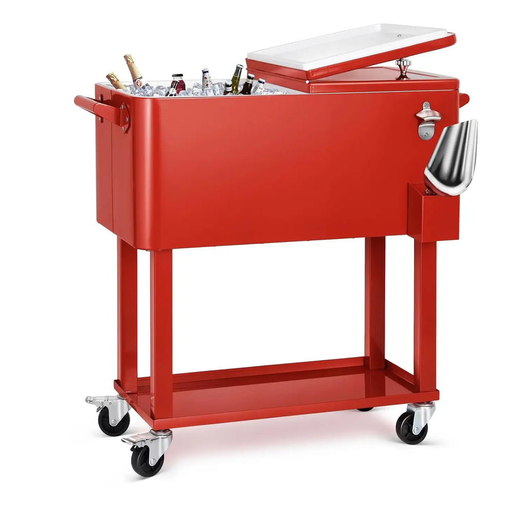 80 Quart Rolling Ice Chest Cooler Cart,Stand Up Beverage Bar Trolley For Patio Backyard Party, Custom