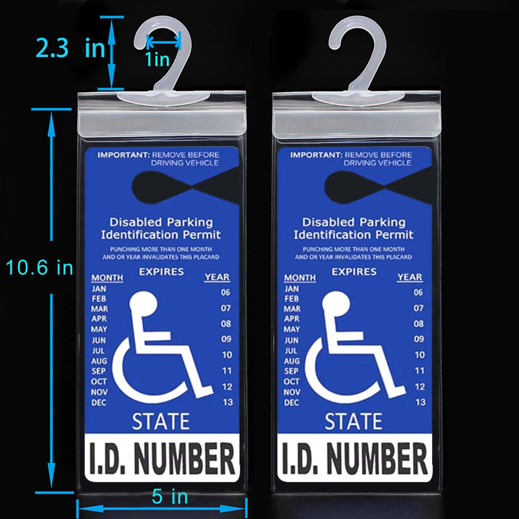 LotFancy Handicap Placard Holder- 10.6" x 5", Ultra Transparent Disabled Parking Permit Sign Protector Hanger Sleeve - Pack of 2