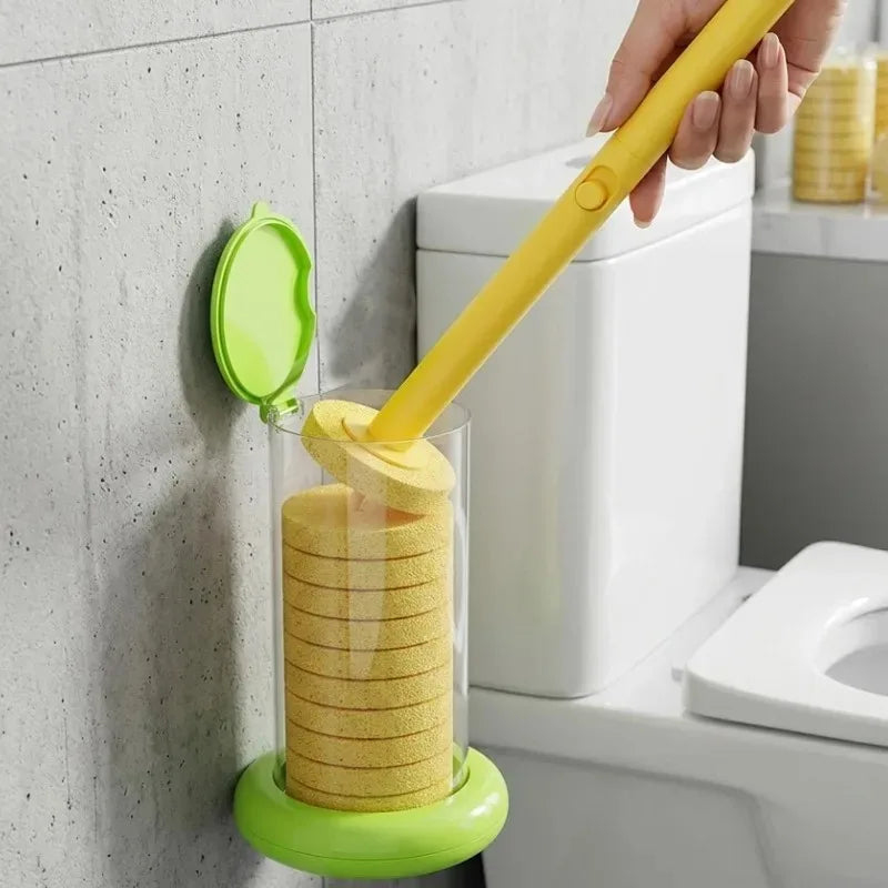1/30x Disposable Toilet Brush Yellow Sponge Cleaning Pads Handle Replacement Sponge Wipe Head Home Bathroom Cleaning Supplies