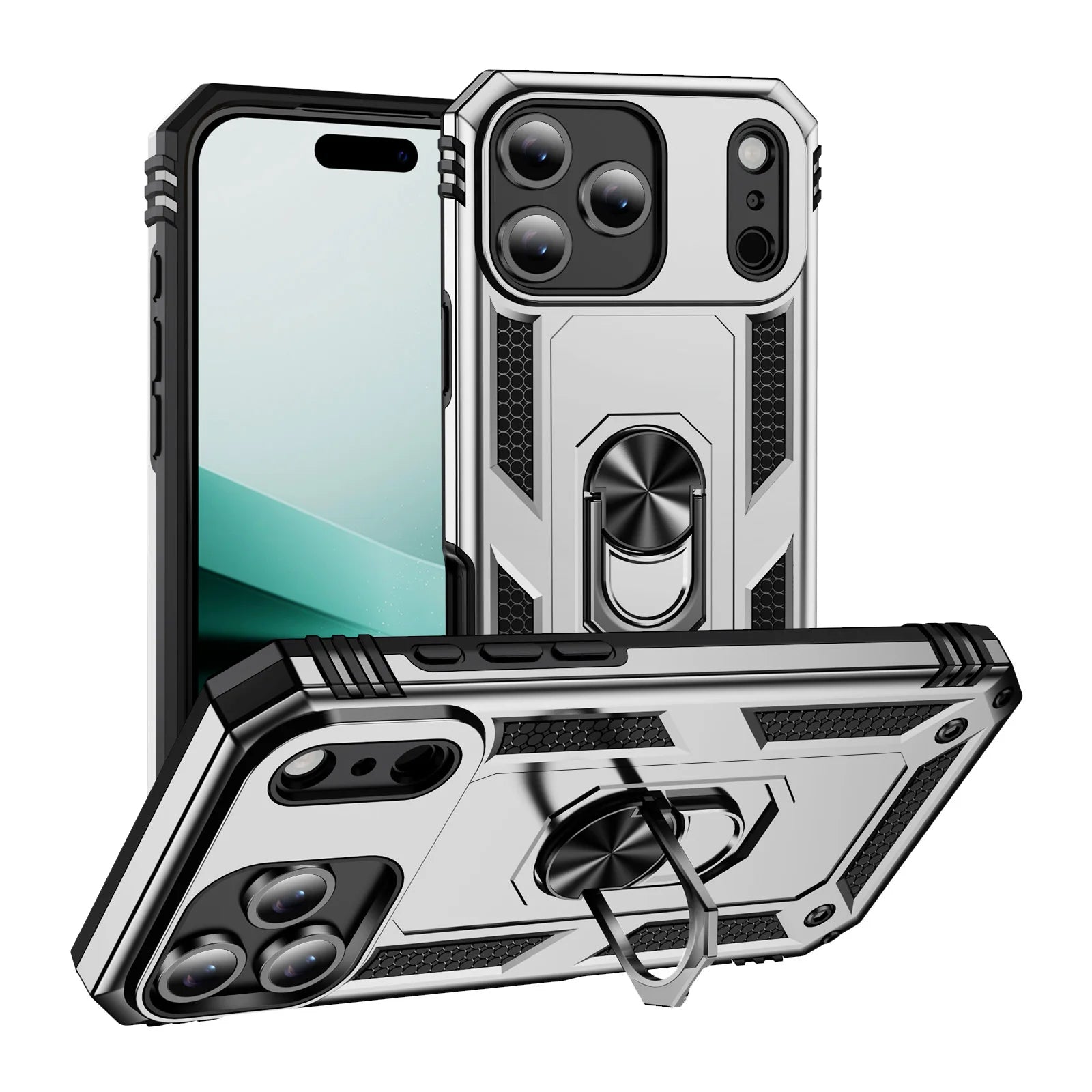 Shockproof Armor Phone Case For iPhone 17 16 15 14 13 12 11 Pro Max Plus Mini 16e 17e Air Metal Ring Holder Anti-drop Cover