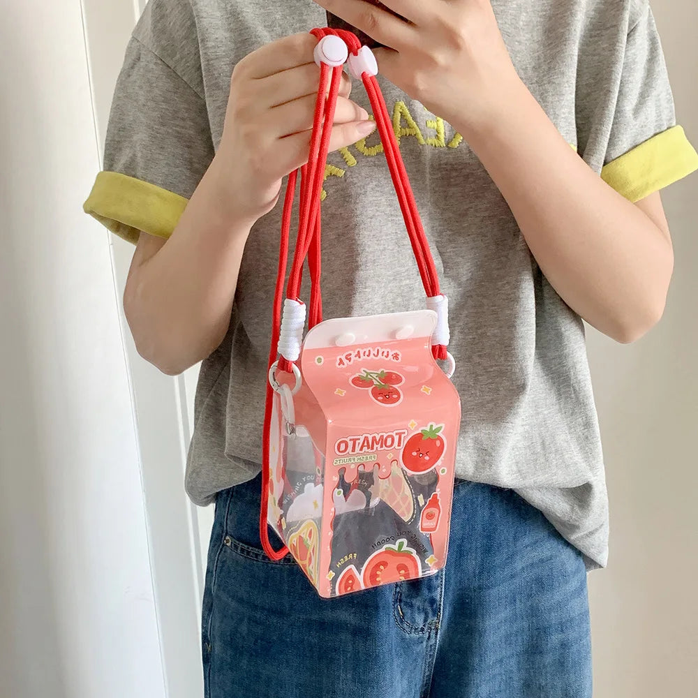 Fashion Cartoon 4-Leaf Clover Transparent Doll Crossbody Bag Cute Girls Decorative Display Figurine Single Shoulder Storage Bag