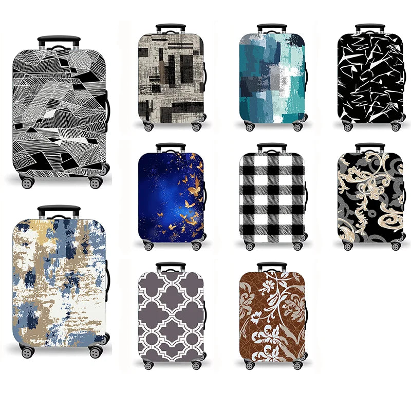 Luggage cover, abstract texture plaid butterfly flower print elastic protective cover, washable suitcase dust cover