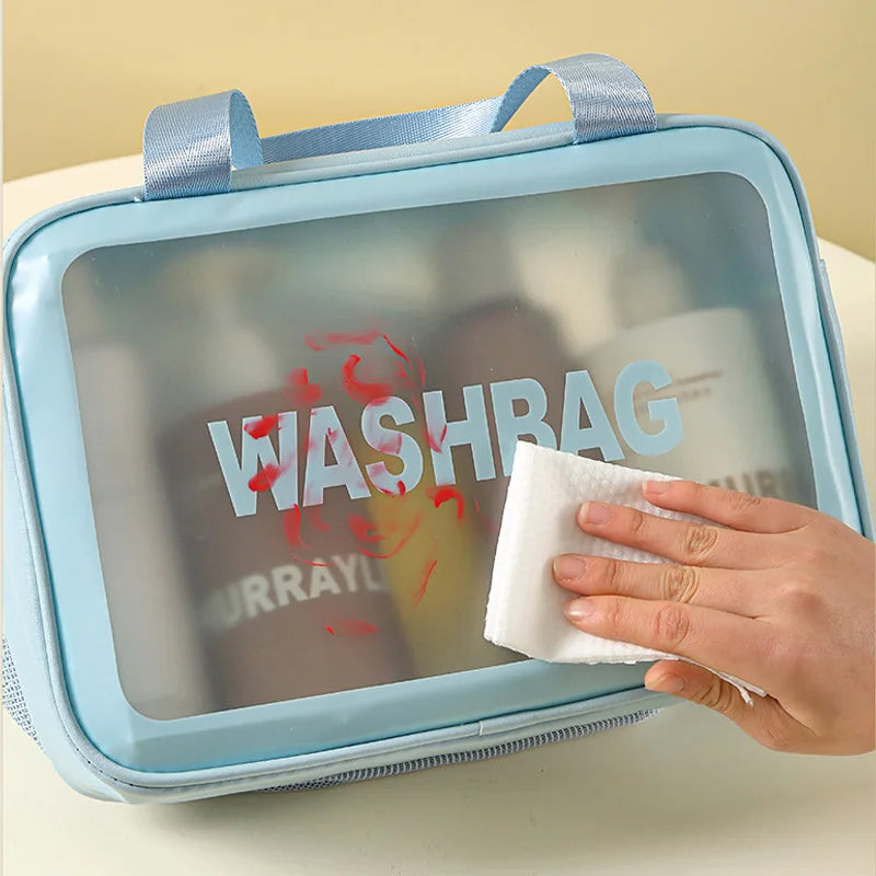 Wet-dry separation makeup bag portable toiletry bag travel essentials transparent frosted PU portable handheld bath storage bag