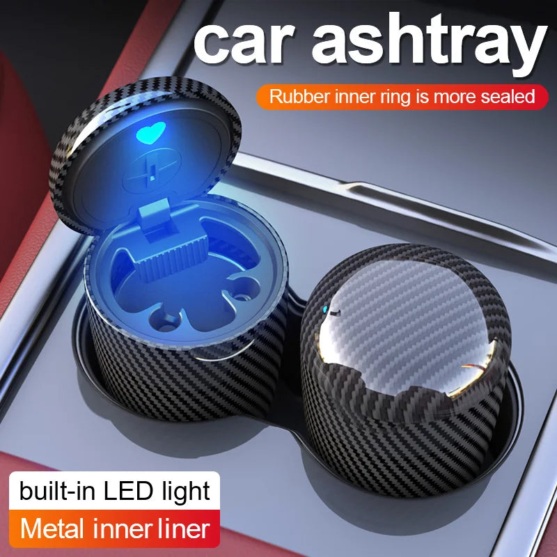 Car ashtray, universal one click open lid, personalized LED ambient light, ashtray, car smoke prevention and extinguishing box