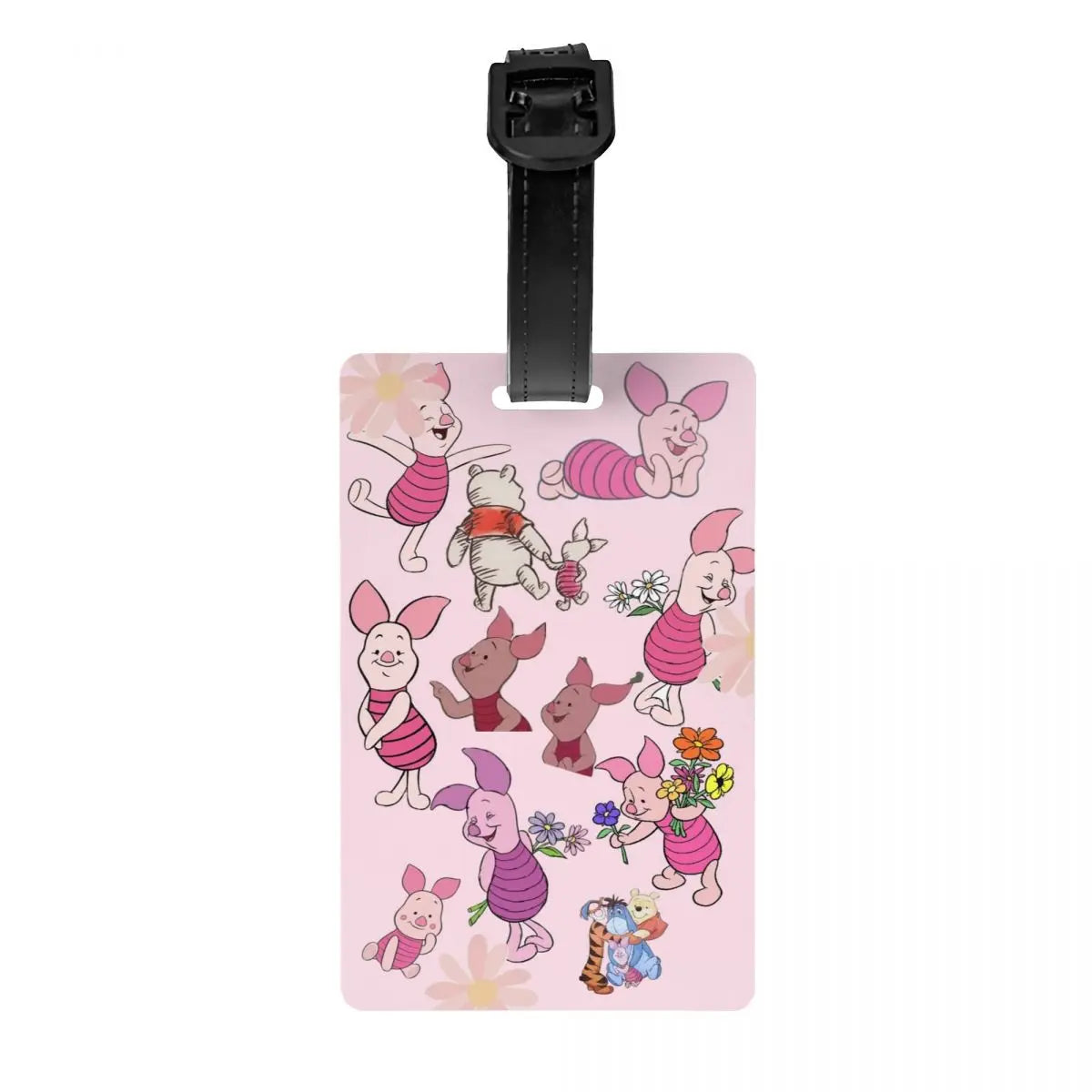 Custom Happy P-Piglets Anime Big Movie Luggage Tag With Name Card Privacy Cover ID Label for Travel Bag Suitcase