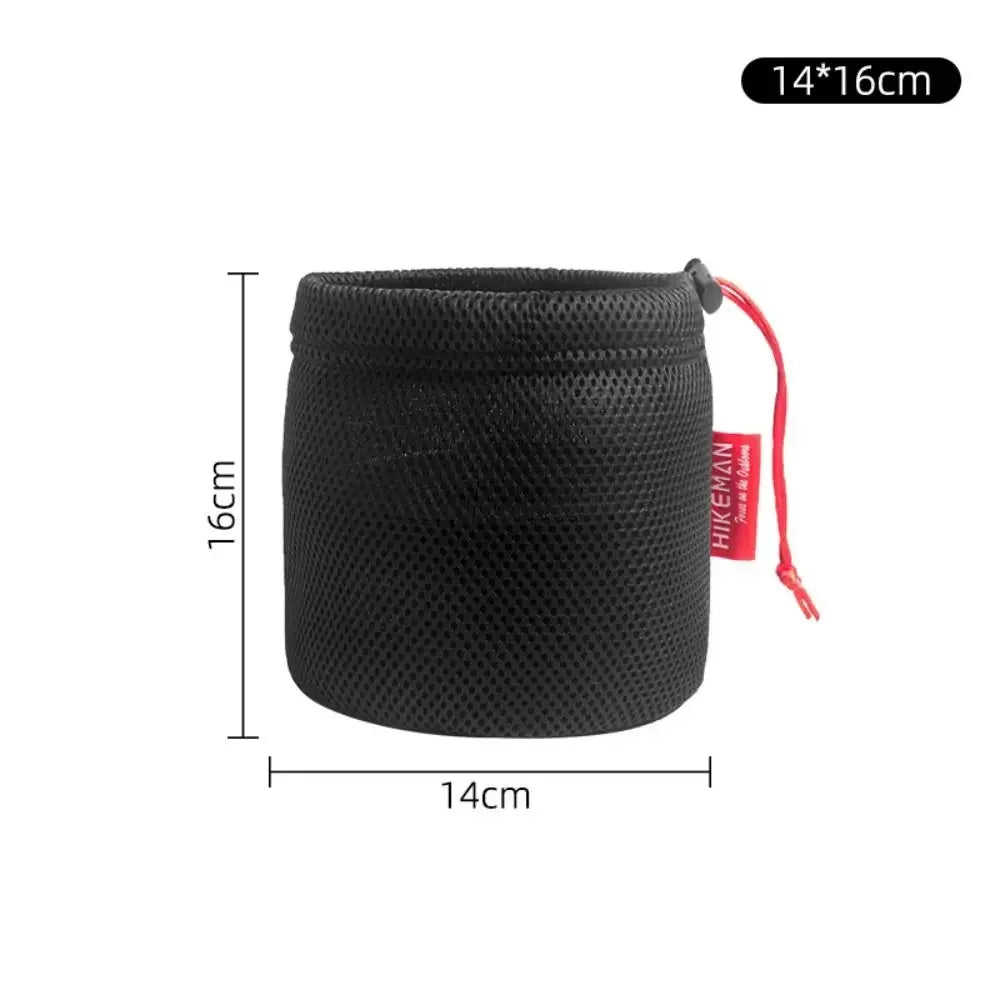 Portable Set Pot Storage Bag Ultra Light Mesh Fabric Tableware Bag Breathable Drawstring Buckle Bundle Mouth Handbag Outdoor