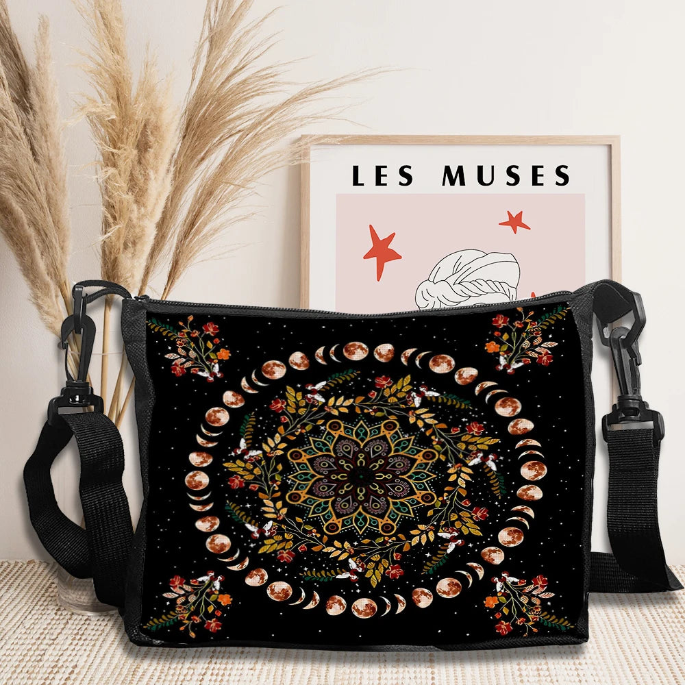 1pc Moonlight Flower Tarot Witchcraft Pattern Crossbody Bag for Women Shoulder Bag with Strap Design Casual Fashion Handbag