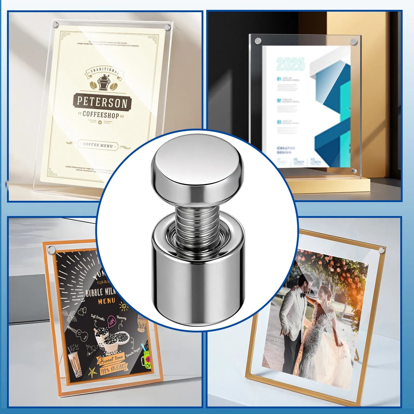 12PCS Acrylic Picture Frame Glass Sign Standoff Nail Wall Mount Standoff Holder Advertise Fixing Screws Glass Fasteners