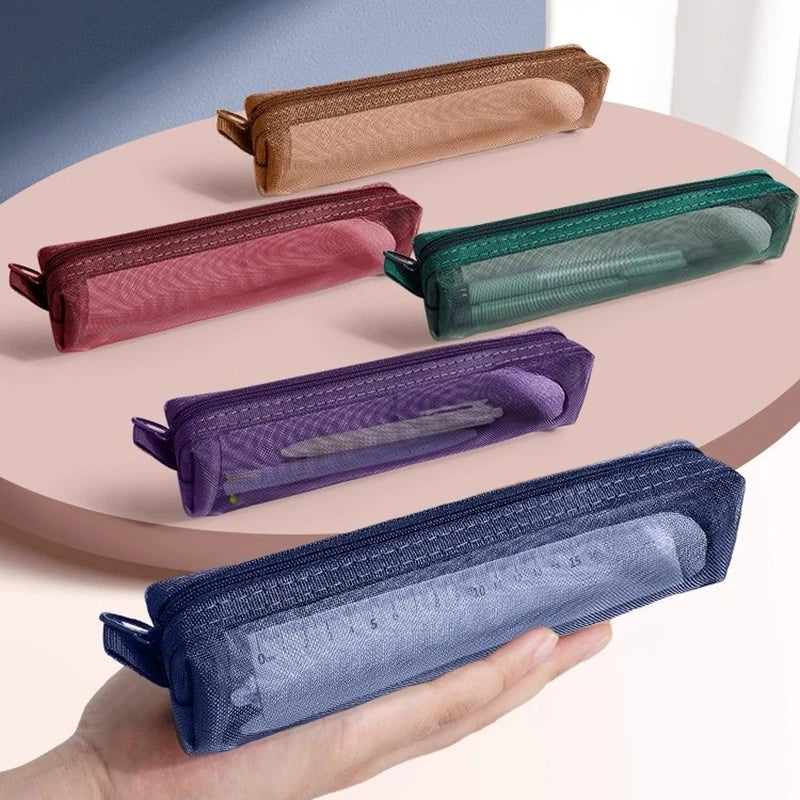 Mesh Pencil Case Ins Style Pen Storage Bag Stationery Pouch Pencil Case For Exams Back to School Supplies Teacher's Day Gift