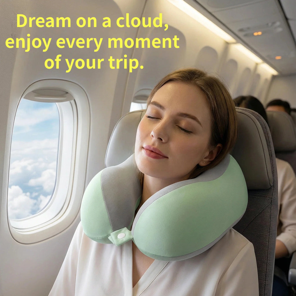 Memory Foam U-Shaped Neck Pillow with Storage Box Portable Travel Neck Support Pillow Airplane Car Office Sleep Cushion