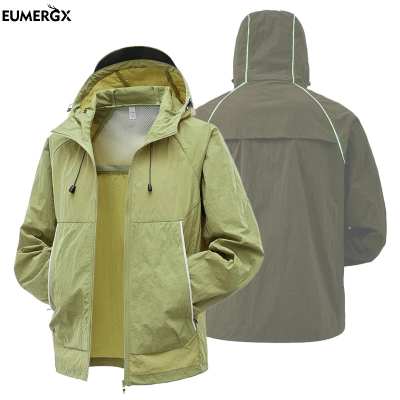 EUMERGX Men's Women's Trekking Windbreaker Summer Sun Protection Waterproof Lightweight Jacket Fishing Climbing Hiking Coat