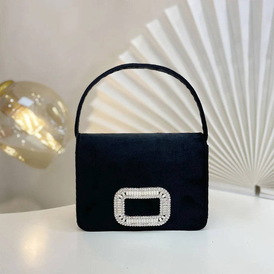 Luxury Diamond Square Button Women's Evening Bag Party Clutch Purses Satin Rhinestone Small Square Bag Chains Shoulder Bag Bolsa