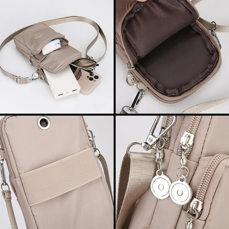 Stylish Beige Multi Pocket Crossbody Sling Bag Lightweight Phone Purse with Adjustable Strap Shoulder Bag for Women Everyday Use