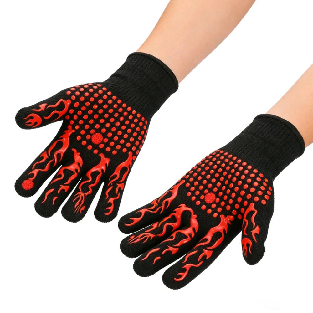 BBQ Gloves 1472℉ Heat Resistant Oven Gloves Silicone Non-Slip Kitchen Oven Mitts for Smoker, Barbecue, Baking, Cooking, Grilling
