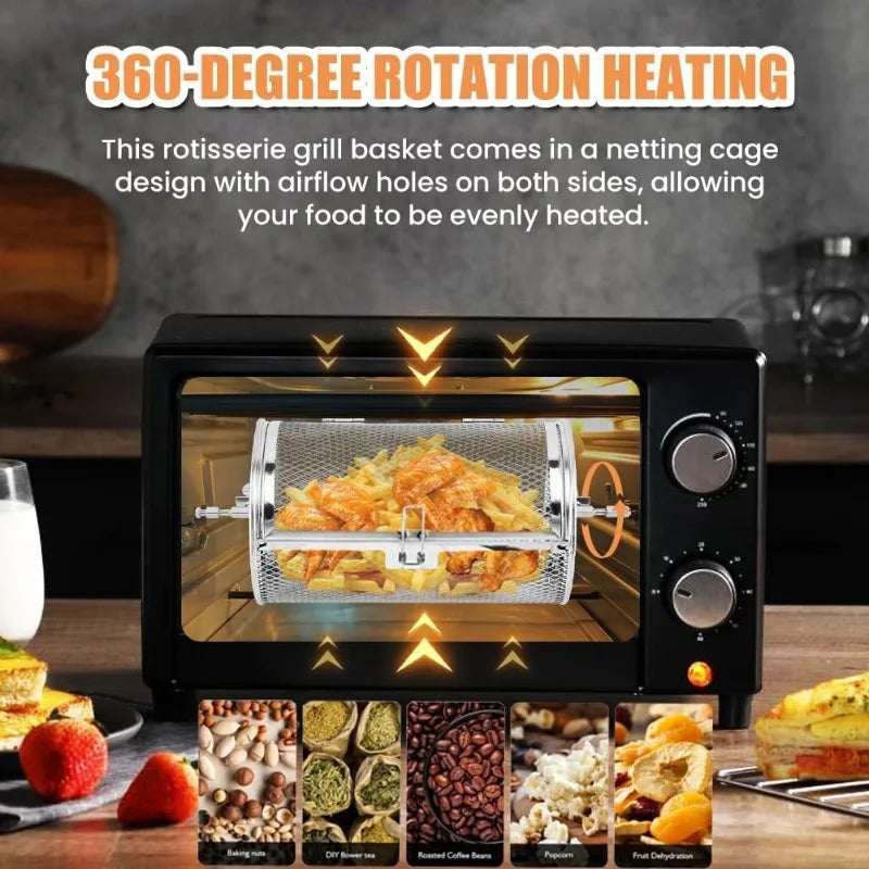 Stainless Steel Rotisserie Basket Rotisserie Grill Roaster Drum Oven Rotary Baking Cage for Peanut Dried Nut Coffee Beans BBQ