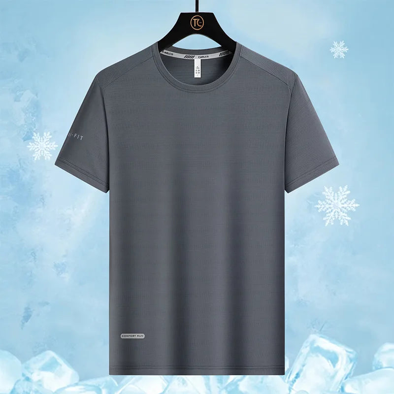 Summer Outdoor Mountaineering Hiking Sweat Absorbing Quick Drying Ice Silk T-shirt Fashion Trend Round Neck Short Sleeve T-shirt