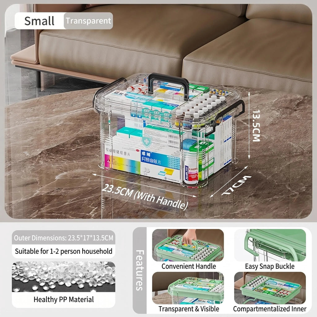 Transparent Double-Layer Medical Box Portable First Aid Medicine Box Home Handheld Large Capacity Child Medication Organizer