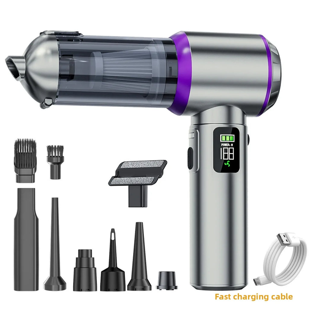 Car Wireless Handheld Vacuum Large Suction Wet Dry Dual Use Portable Dust Blower Auto Home Cleaner With Power Display