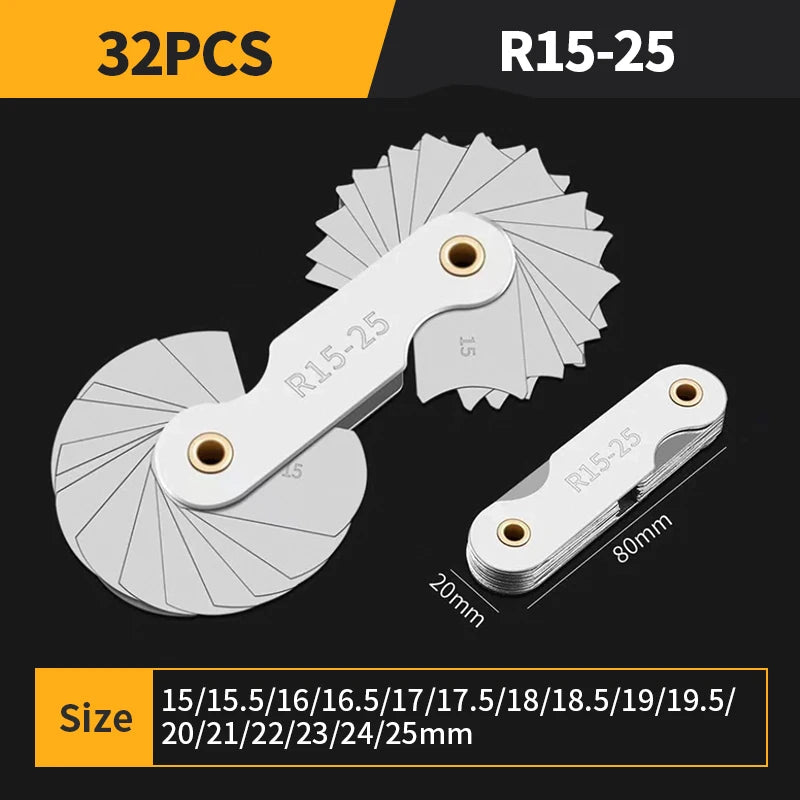 Radius Template R Gauge R1-6.5 7-14.5 15-25 26-80 Radius Gauge Plate Fillet Gaug External Internal Concave Convex Measuring Tool