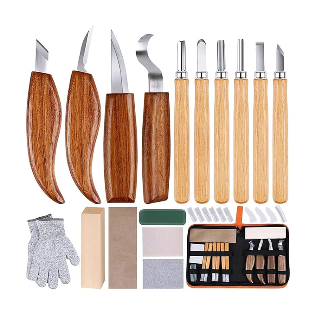 New 8/17PCS Wood Carving Kit Wood Carving Tools Hand Carving Knife Set with Needle File Wood Spoon Carving Kit for Beginners