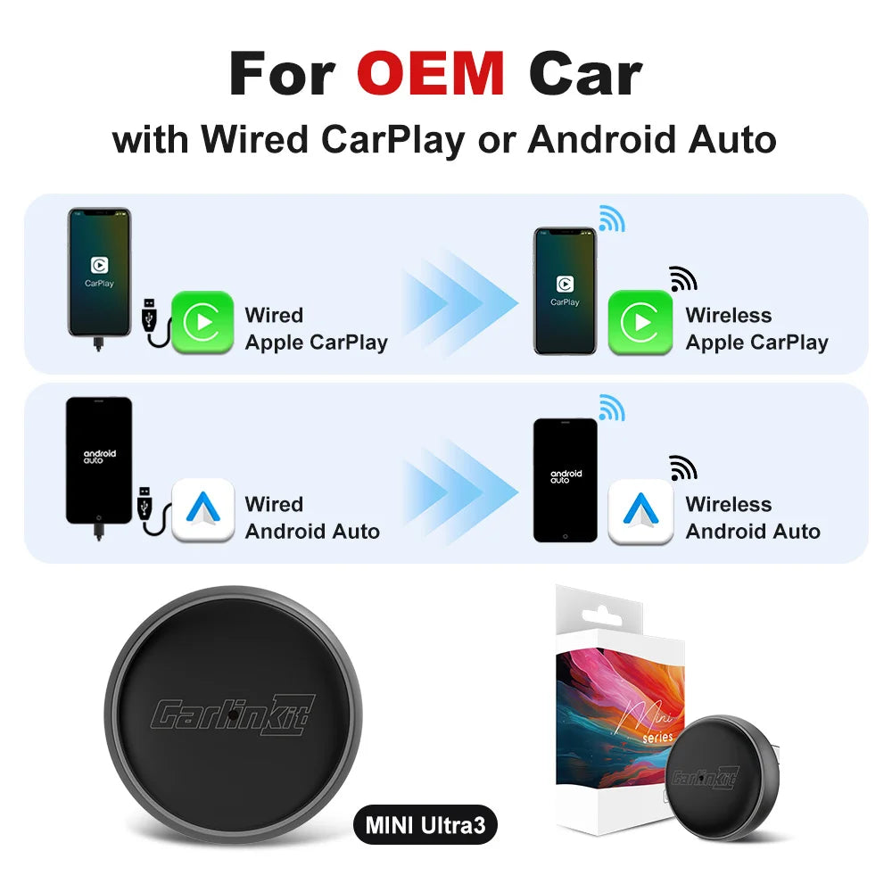 CarlinKit Mini Ultra 3 Carplay Adapter Wireless Bluetooth Dongle Android Auto 5G Hz WiFi Auto Connect for Toyota Mazda Kia Volvo