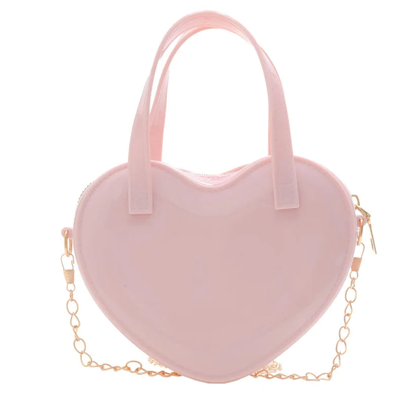 Fashion Women's Heart Shaped Handbags Cute Kawaii Solid PVC Crossbody Bags Wallet Purse Simple  Chain Shoulder Bag Lady Handbag