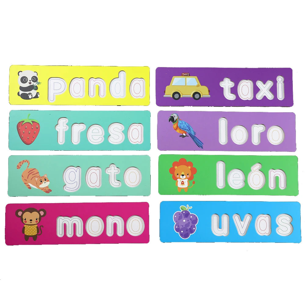 Toddler Montessori Spell Spanish Alphabet Words Game Wooden Toy Learning Jigsaw Letter Puzzles Early Educational Toys for Kids
